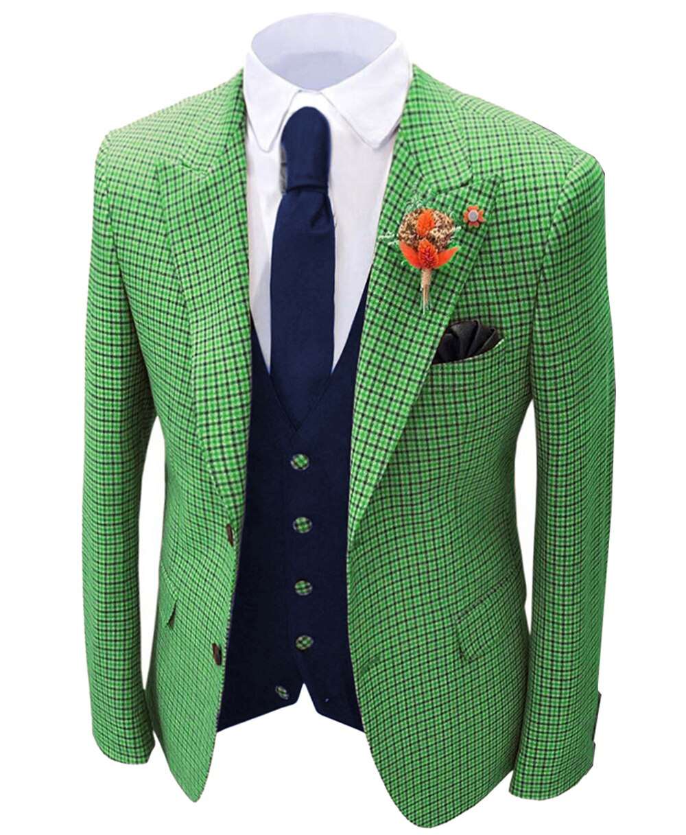 1 piece Orange Men's Plaid Wool Tweed Blazer Groomsmen Tuxedo